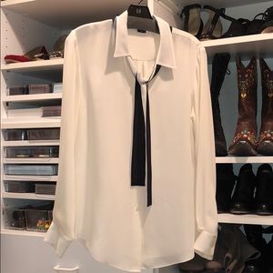 Theory Button Up Pussy Bow Blouse